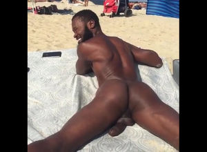 Meaty cocked negro sunbathing bare